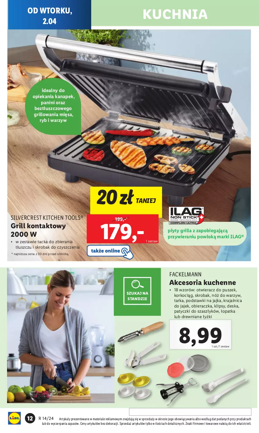 Gazetka promocyjna Lidl - GAZETKA - ważna 02.04 do 06.04.2024 - strona 14 - produkty: Fa, Grill, Grill kontaktowy, Koc, Korkociąg, Kuchnia, Obieraczka, Otwieracz, Silvercrest, Tarka