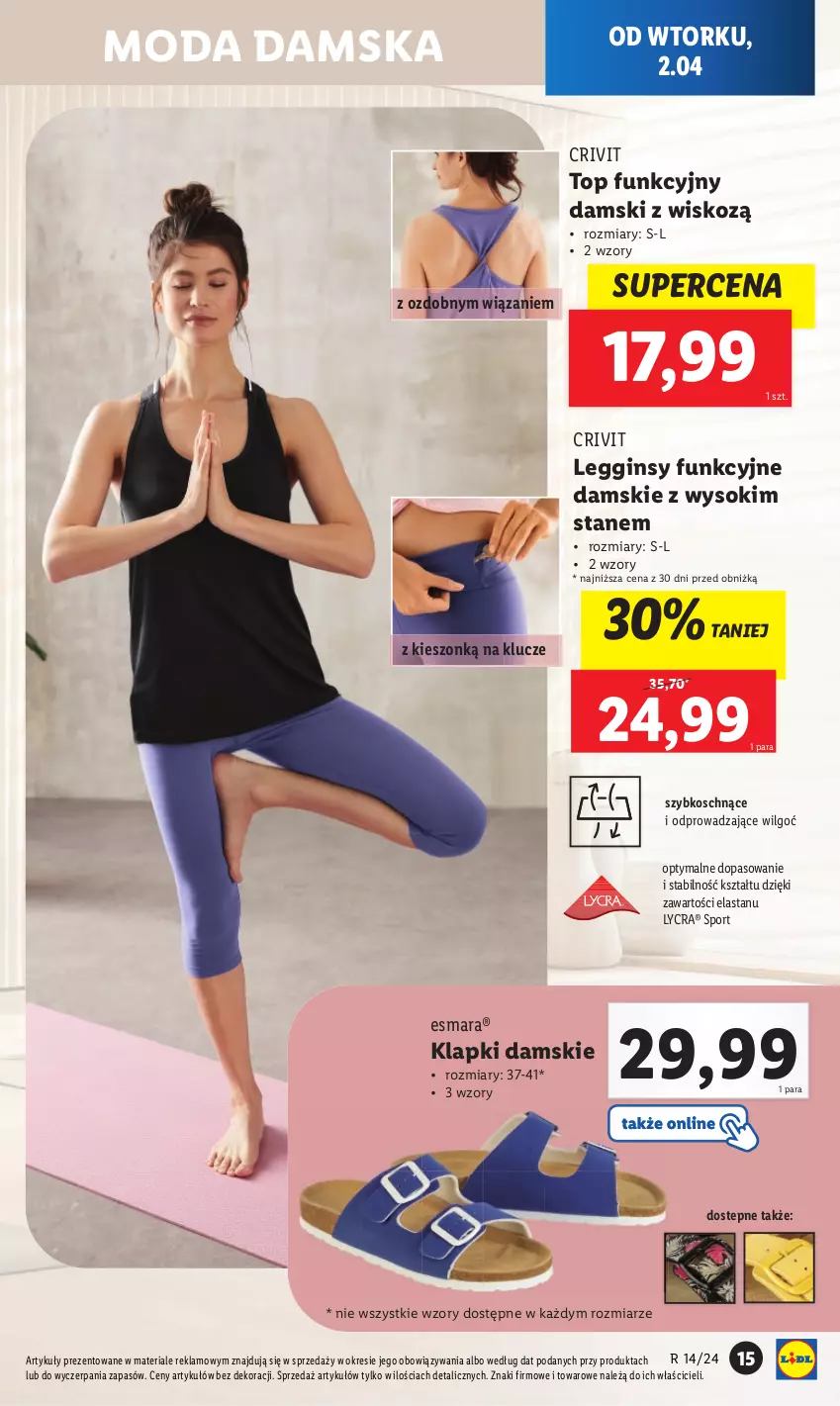 Gazetka promocyjna Lidl - GAZETKA - ważna 02.04 do 06.04.2024 - strona 17 - produkty: Gin, Klapki, Legginsy, LG, Moda, Por, Sok, Sport, Top