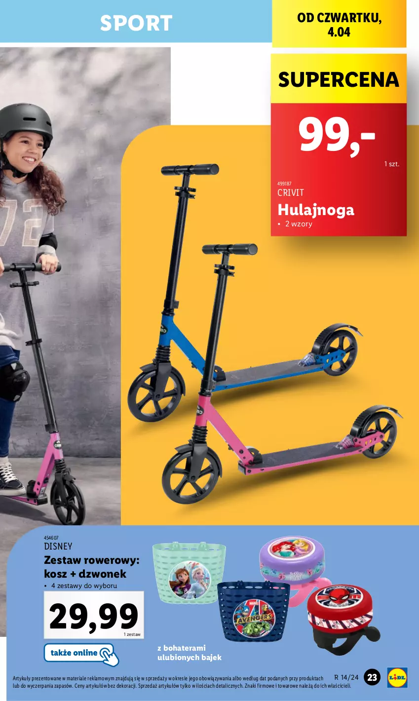 Gazetka promocyjna Lidl - GAZETKA - ważna 02.04 do 06.04.2024 - strona 27 - produkty: Disney, Dzwonek, Hulajnoga, Kosz, Por, Rower, Sport, Tera