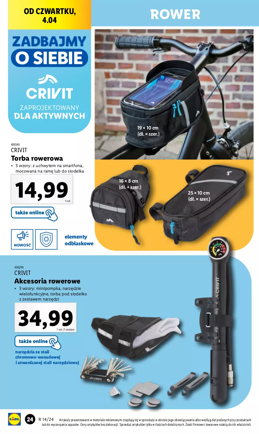 Gazetka promocyjna Lidl - GAZETKA - ważna 02.04 do 06.04.2024 - strona 28 - produkty: Pompka, Rower, Smartfon, Torba, Zestaw narzędzi