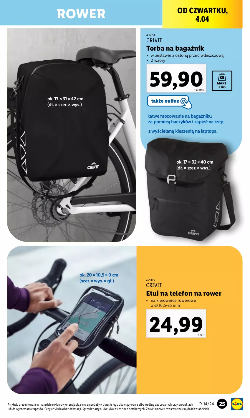 Gazetka promocyjna Lidl - GAZETKA - ważna 02.04 do 06.04.2024 - strona 29 - produkty: Haczyk, Rower, Telefon, Top, Torba