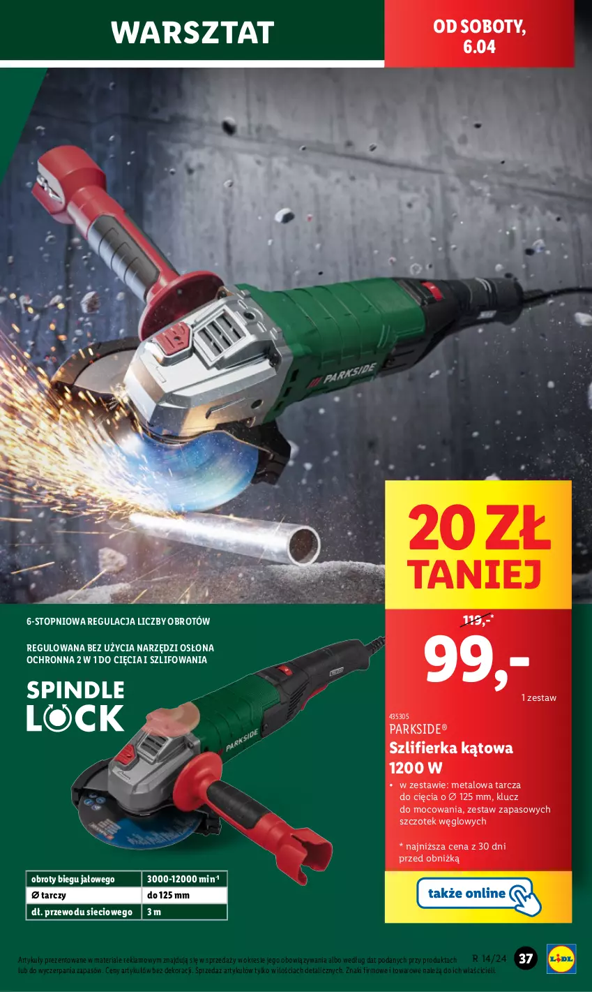 Gazetka promocyjna Lidl - GAZETKA - ważna 02.04 do 06.04.2024 - strona 43 - produkty: Parkside, Szlifierka, Szlifierka kątowa, Top