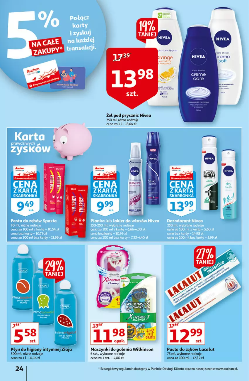 Gazetka promocyjna Auchan - przeNISKIE CENY na 1001 drobiazgów Hipermarkety - ważna 04.02 do 09.02.2022 - strona 24 - produkty: Lacalut, Nivea, Pasta do zębów, Płyn do higieny intymnej, Ziaja