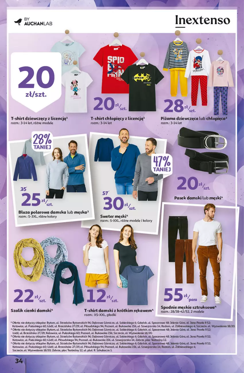 Gazetka promocyjna Auchan - przeNISKIE CENY na 1001 drobiazgów Hipermarkety - ważna 04.02 do 09.02.2022 - strona 34 - produkty: Acer, Bluza, Bluza polarowa, Cars, Pasek, Pasek damski, Piżama, Spodnie, Sweter, Szal, T-shirt