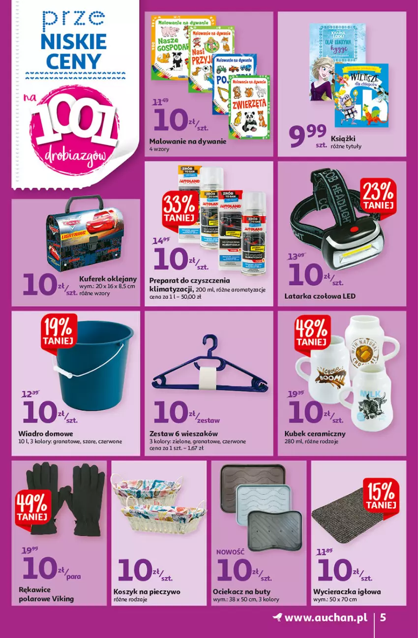 Gazetka promocyjna Auchan - przeNISKIE CENY na 1001 drobiazgów Hipermarkety - ważna 04.02 do 09.02.2022 - strona 5 - produkty: Buty, Dywan, Gra, Granat, Klej, Kosz, Kubek, Latarka, Latarka czołowa, Ociekacz, Piec, Pieczywo, Preparat do czyszczenia, Rękawice, Tarka, Wiadro, Wieszak, Wycieraczka