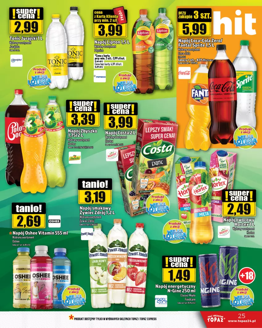 Gazetka promocyjna Topaz - Gazetka - ważna 12.09 do 18.09.2024 - strona 25 - produkty: Gin, Hortex, Napój, Napój energetyczny, Oshee, Pepsi, Top