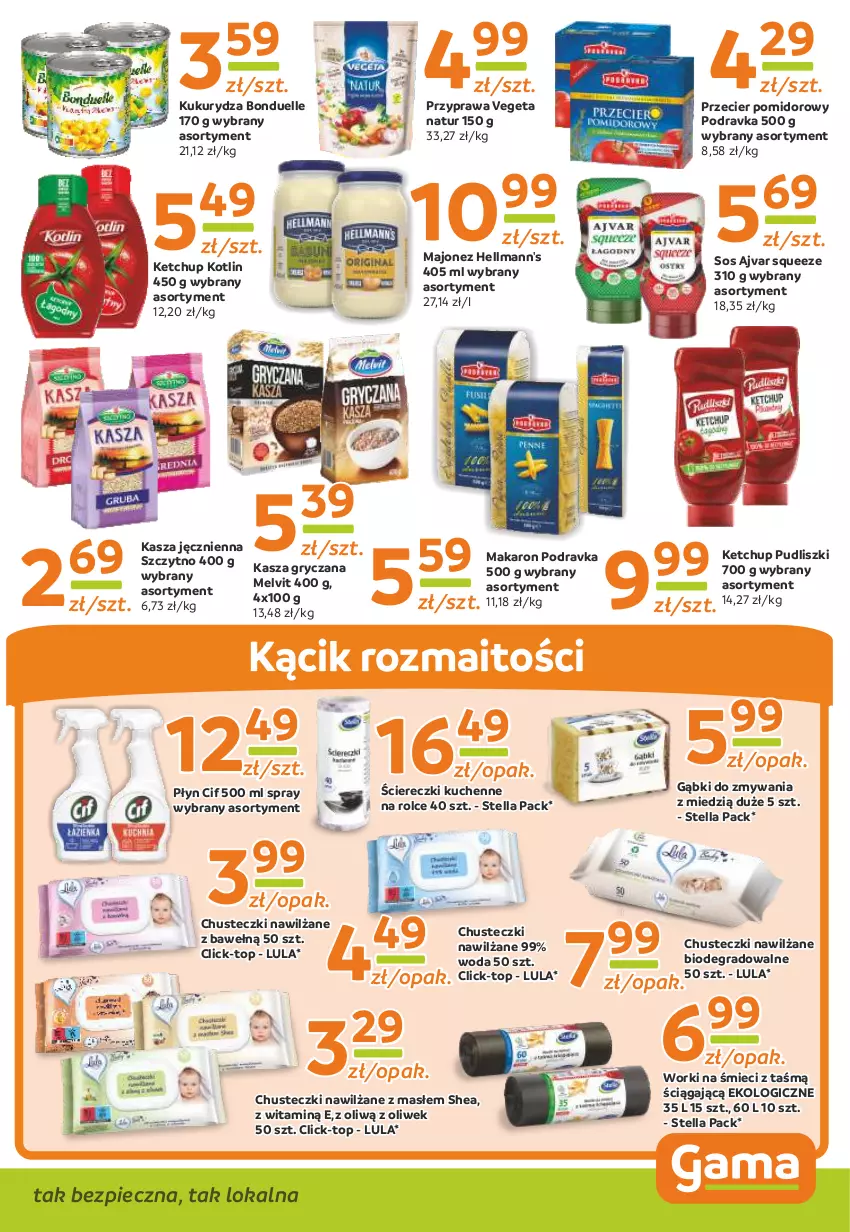 Gazetka promocyjna Gama - Gazetka Gama - ważna 04.12.2023 do 23.11.2024 - strona 9 - produkty: Bonduelle, Chusteczki, Cif, Gra, Gry, Kasza, Kasza gryczana, Ketchup, Kotlin, Kukurydza, Majonez, Makaron, Melvit, Piec, Podravka, Pudliszki, Sos, Top, Vegeta, Vegeta Natur, Woda, Worki na śmiec, Worki na śmieci