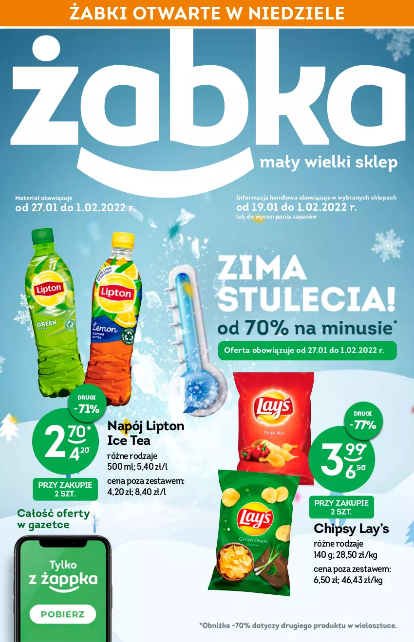 Gazetka promocyjna Żabka - ważna 27.01 do 01.02.2022 - strona 1 - produkty: Chipsy, Ice tea, Lay’s, Lipton, Napój