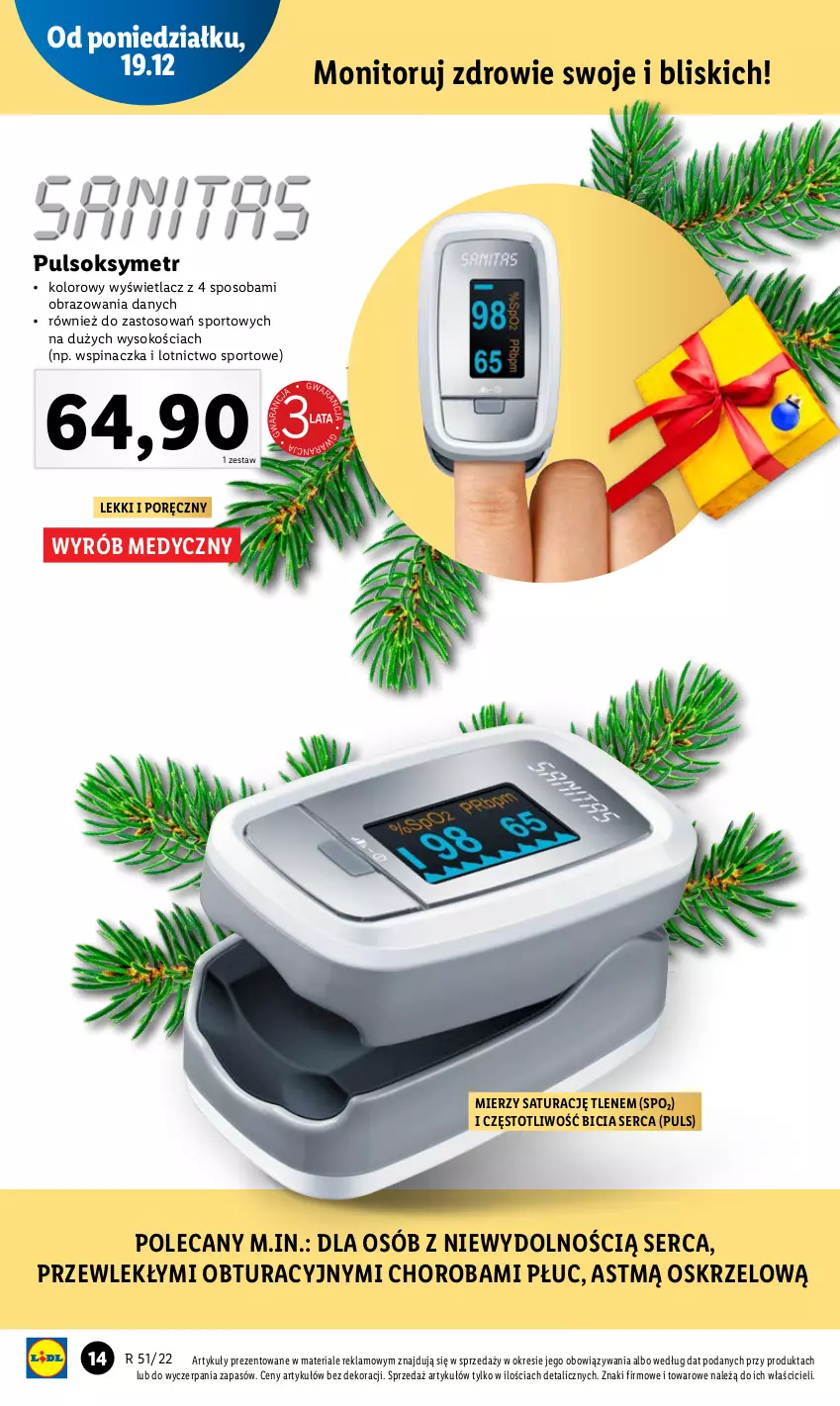 Gazetka promocyjna Lidl - GAZETKA - ważna 19.12 do 24.12.2022 - strona 14 - produkty: BIC, Monitor, Obraz, Por, Pulsoksymetr, Ser, Sok, Sport, Zdrowie