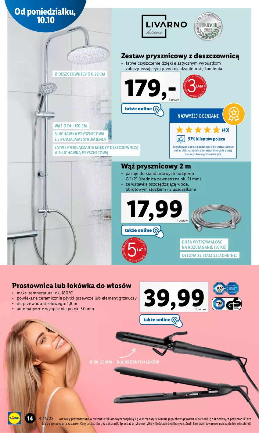 Gazetka promocyjna Lidl - GAZETKA - ważna 10.10 do 15.10.2022 - strona 14 - produkty: Lokówka, Piec, Rum, Słuchawka prysznicowa, Tran, Zestaw prysznicowy