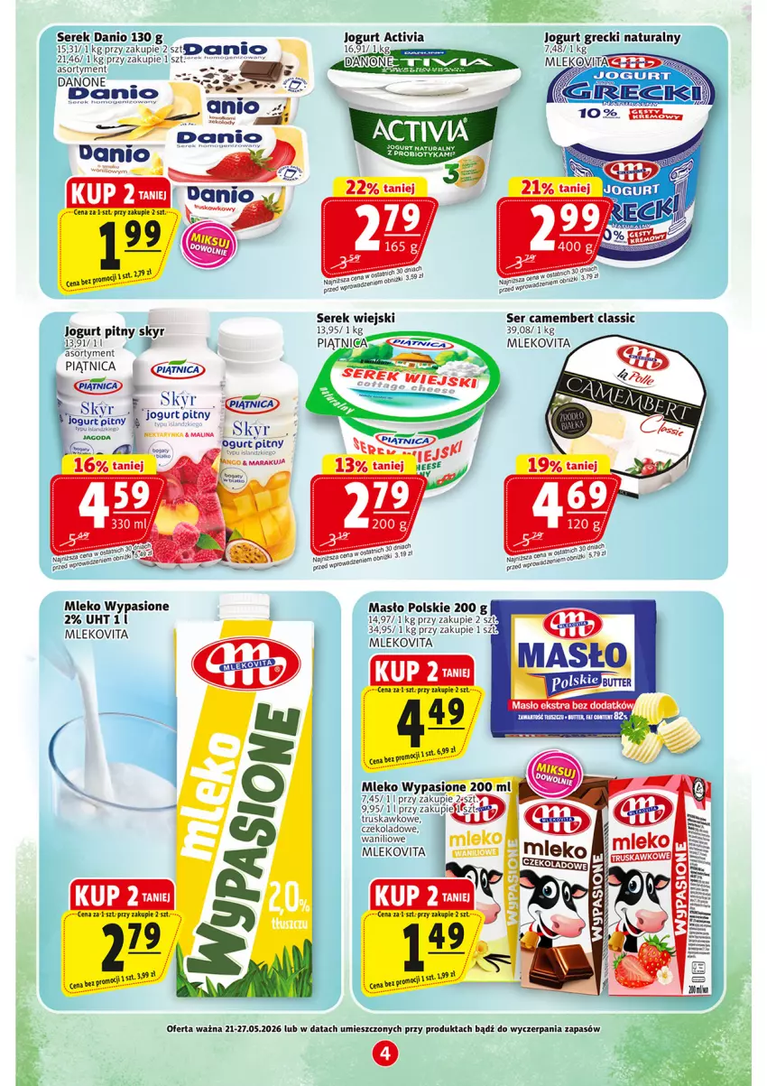 Gazetka promocyjna Prim Market - ważna 21.05 do 27.05.2026 - strona 4 - produkty: Activia, Camembert, Gra, Isla, Jogurt, Jogurt naturalny, Masło, Mleko, Mlekovita, Piątnica, Probiotyk, Ser, Serek, Serek wiejski