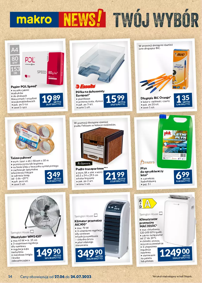 Gazetka promocyjna Makro - Najlepsze oferty - ważna 27.06 do 24.07.2023 - strona 14 - produkty: BIC, Bryza, Długopis, Klej, Papier, Piec, Płyn do spryskiwaczy, Półka, Por, Sok, Taśma pakowa, Top, Tran