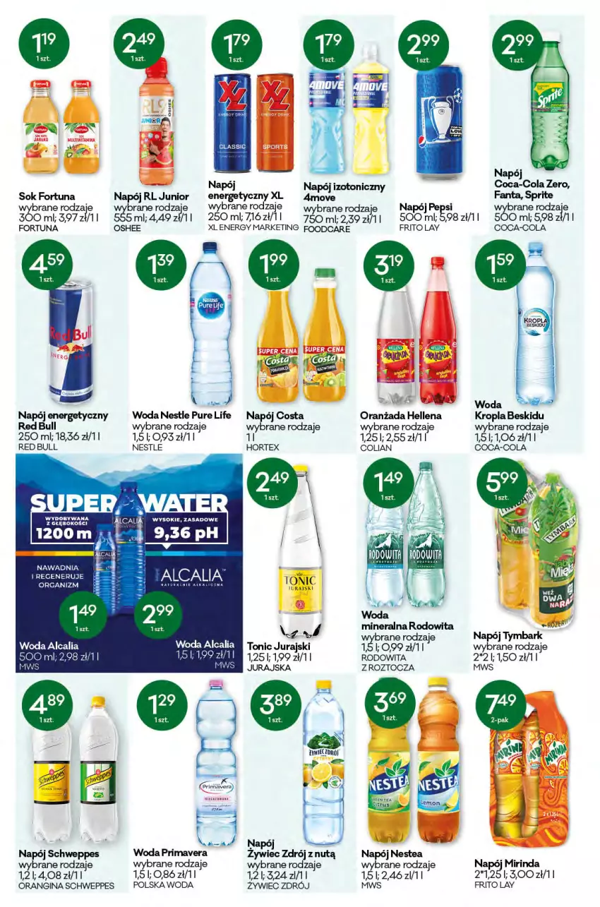 Gazetka promocyjna Groszek - Gazetka - ważna 22.04 do 04.05.2021 - strona 10 - produkty: Coca-Cola, Fa, Fanta, Fortuna, Gin, Hellena, Hortex, Mirinda, Napój, Napój energetyczny, Napój izotoniczny, Nestea, Oranżada, Oshee, Pepsi, Prima, Primavera, Pur, Red Bull, Schweppes, Sok, Sprite, Tymbark, Woda