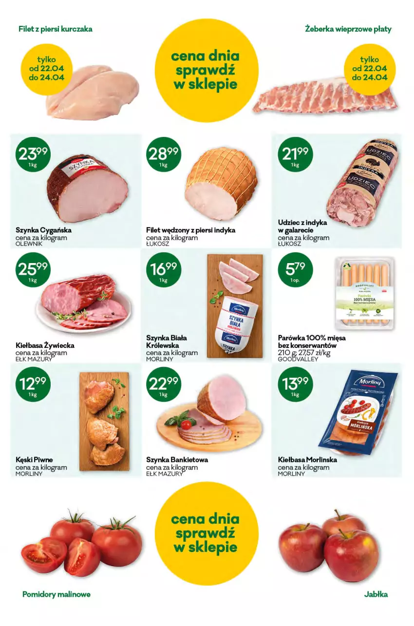 Gazetka promocyjna Groszek - Gazetka - ważna 22.04 do 04.05.2021 - strona 3 - produkty: Filet z piersi kurczaka, Gala, Gra, Kęski piwne, Kiełbasa, Kosz, Kurczak, Morliny, Olewnik, Pomidory, Ser, Szynka, Szynka biała, Szynka cygańska, Udziec z indyka