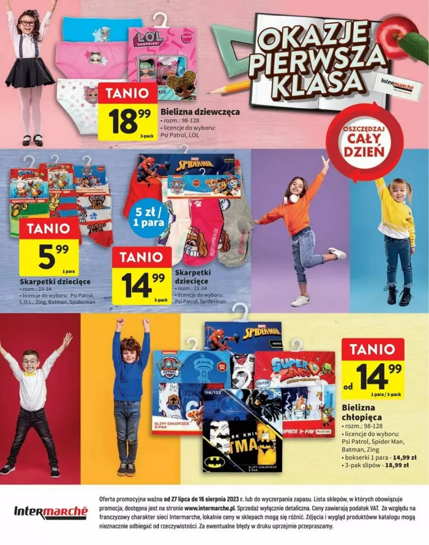 Gazetka promocyjna Intermarche - Gazetka INTERMARCHE od 27.07.2023 do 16.08.2023 - ważna 27.07 do 16.08.2023 - strona 4 - produkty: Bielizna, Bokserki, Dzieci, Karp, L.O.L., Psi Patrol, Ser, Skarpetki, Spiderman