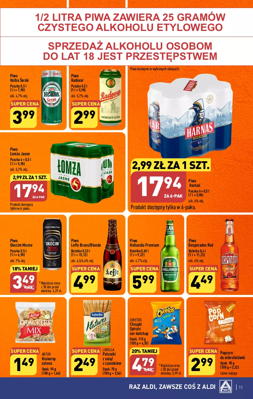 Gazetka promocyjna Aldi - Pełna oferta - ważna 07.08 do 12.08.2023 - strona 11 - produkty: Artur, Bell, Bella, Cheetos, Chrupki, Desperados, Fa, Gra, Harnaś, Ketchup, Koc, Krakersy, Lubella, Okocim, Piwa, Piwo, Popcorn, Ser