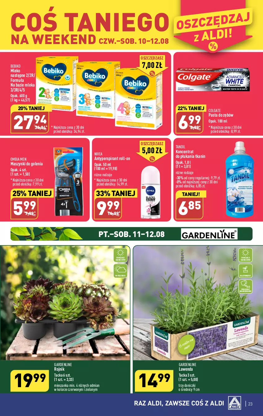 Gazetka promocyjna Aldi - Pełna oferta - ważna 07.08 do 12.08.2023 - strona 23 - produkty: Antyperspirant, Bebiko, Colgate, LG, Mleko, Nivea, O nas, Pasta do zębów