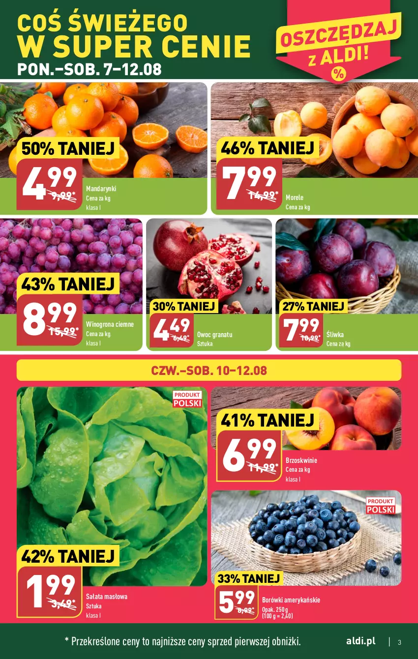 Gazetka promocyjna Aldi - Pełna oferta - ważna 07.08 do 12.08.2023 - strona 3 - produkty: Brzoskwinie, Gra, Granat, Mandarynki, Masło, Sałat, Sałata masłowa, Wino, Winogrona