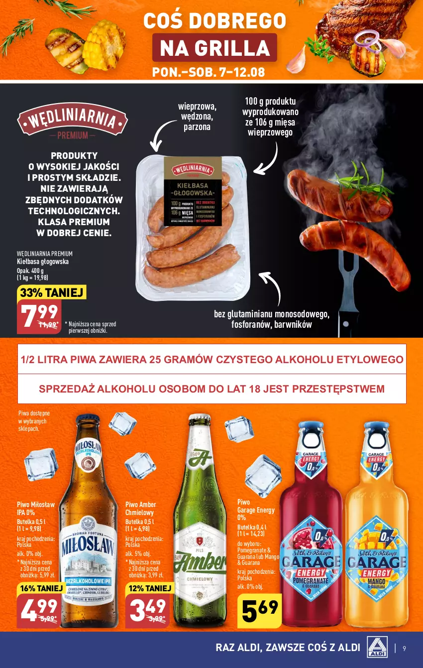 Gazetka promocyjna Aldi - Pełna oferta - ważna 07.08 do 12.08.2023 - strona 9 - produkty: Gra, Granat, Grill, Kiełbasa, Kiełbasa głogowska, Mango, Piwa, Piwo, Sok