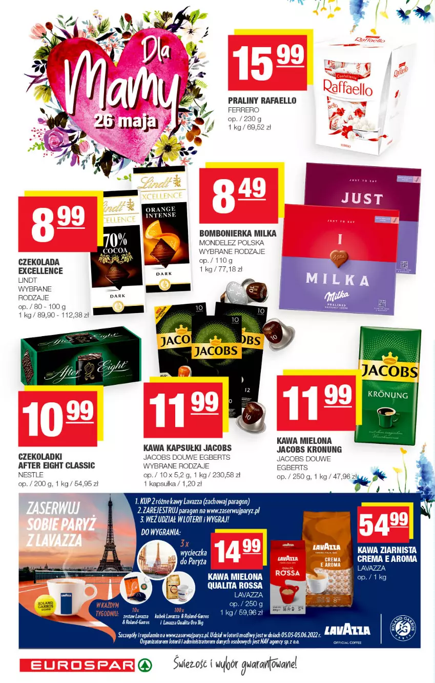 Gazetka promocyjna Spar - EuroSpar - ważna 15.05 do 25.05.2022 - strona 6 - produkty: Czekolada, Fa, Ferrero, Gra, Jacobs, Kawa, Kawa mielona, Kawa ziarnista, Lavazza, LG, Lindt, Milka, Praliny, Ryż, Ser