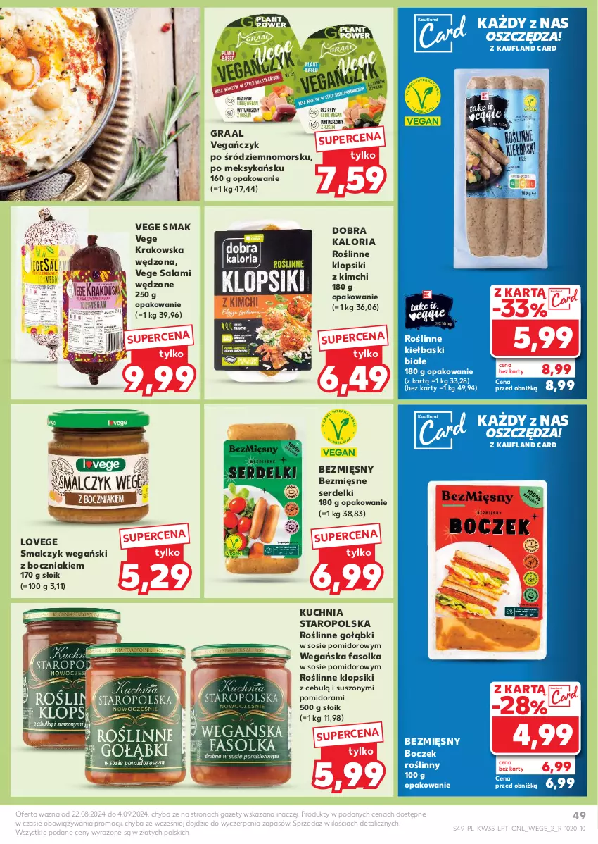 Gazetka promocyjna Kaufland - Gazetka tygodnia - ważna 29.08 do 04.09.2024 - strona 49 - produkty: Boczek, Boczniak, Fa, Gra, Graal, Kiełbaski białe, Klopsiki, Kuchnia, Kuchnia Staropolska, Roślinne kiełbaski, Salami, Ser, Serdelki, Sos