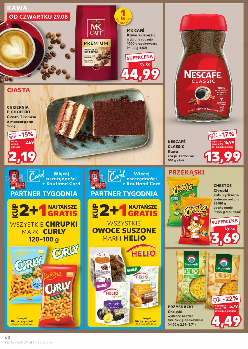 Gazetka promocyjna Kaufland - Gazetka tygodnia - ważna 29.08 do 04.09.2024 - strona 60 - produkty: Cheetos, Chrupki, Cukier, Gra, Helio, Kawa, Kawa rozpuszczalna, Kawa ziarnista, Mascarpone, Nescafé, Owoce, Owoce suszone, Przysnacki, Waga