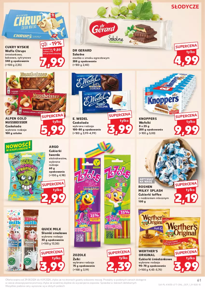 Gazetka promocyjna Kaufland - Gazetka tygodnia - ważna 29.08 do 04.09.2024 - strona 61 - produkty: Ciastka, Cukier, Cukierki, Czekolada, Dr Gerard, E. Wedel, Gin, Gres, Kakao, Knoppers, Ser, Wafle