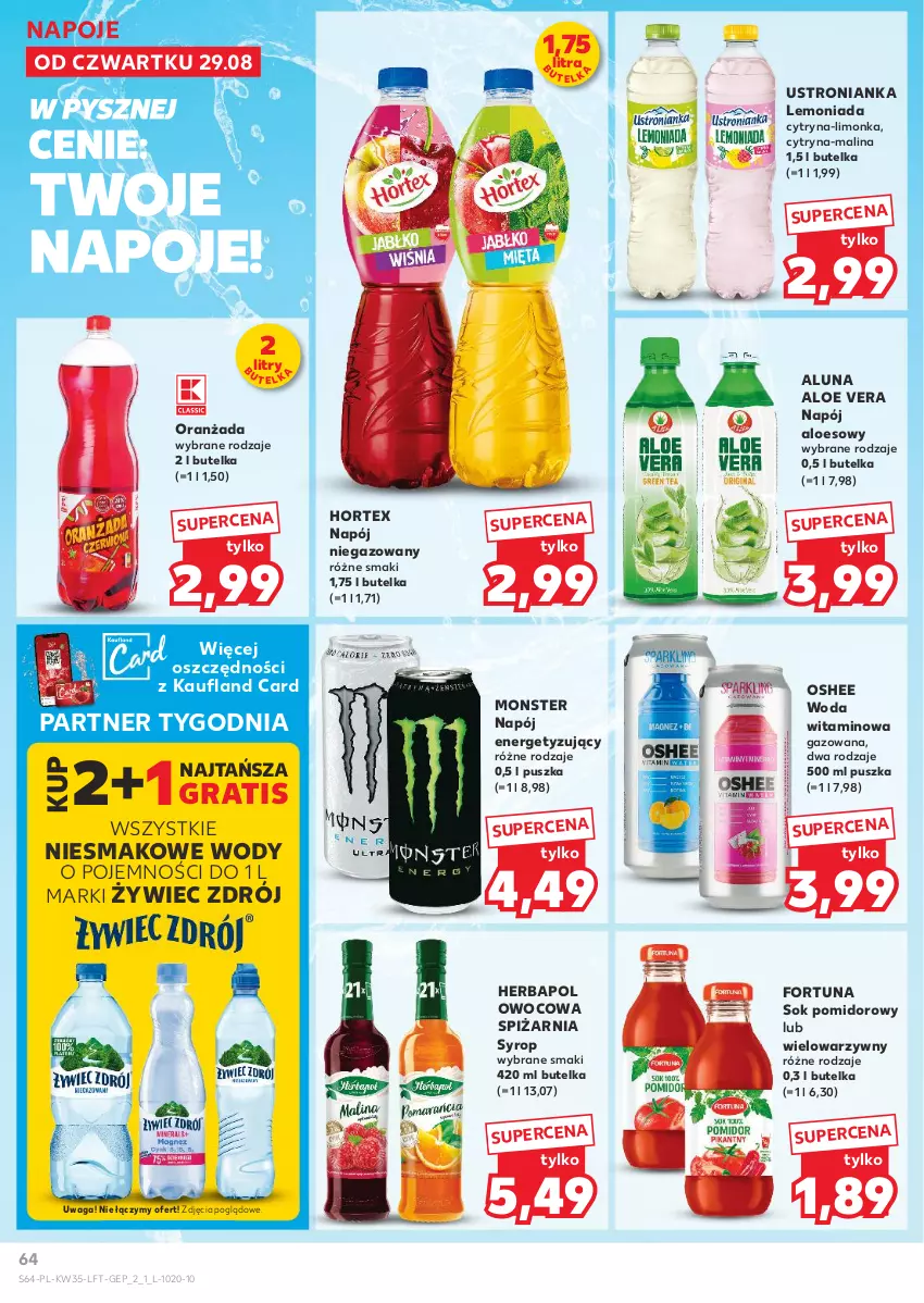 Gazetka promocyjna Kaufland - Gazetka tygodnia - ważna 29.08 do 04.09.2024 - strona 64 - produkty: Aloe vera, Fortuna, Gra, Herbapol, Hortex, Lemoniada, Limonka, Napój, Napój niegazowany, Napoje, Oranżada, Oshee, Sok, Sok pomidorowy, Syrop, Waga, Woda