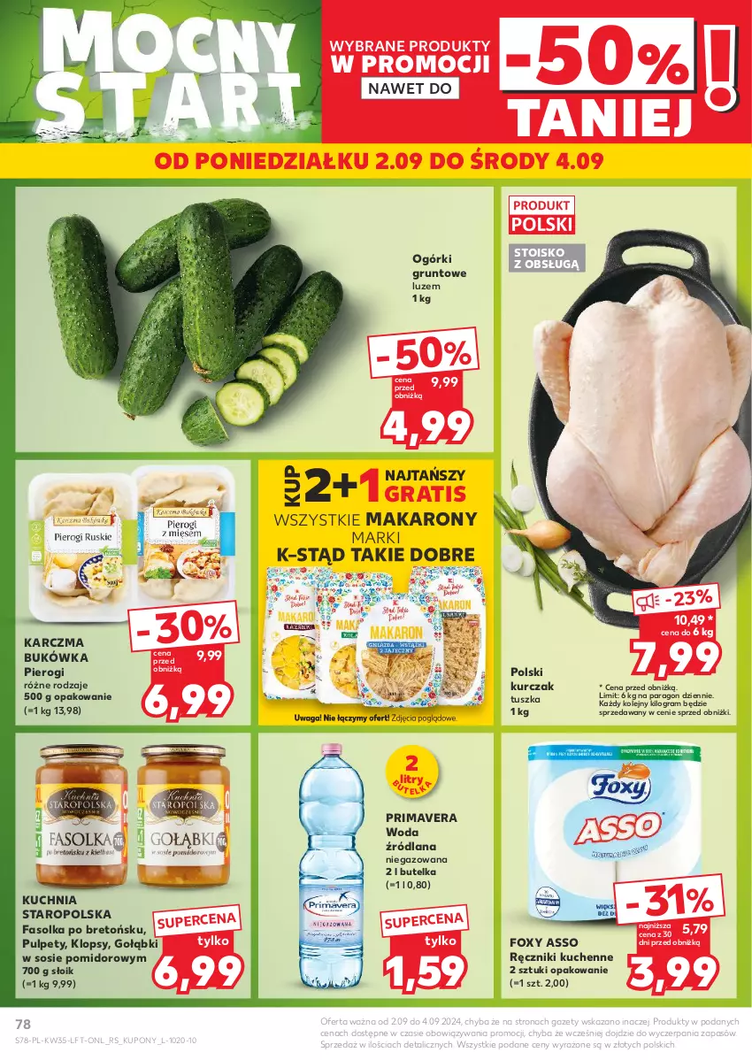 Gazetka promocyjna Kaufland - Gazetka tygodnia - ważna 29.08 do 04.09.2024 - strona 78 - produkty: Fa, Foxy, Gra, Grunt, Kuchnia, Kuchnia Staropolska, Kurczak, LANA, Makaron, Olej, Pierogi, Prima, Primavera, Pulpety, Ręcznik, Sos, Tusz, Waga, Woda