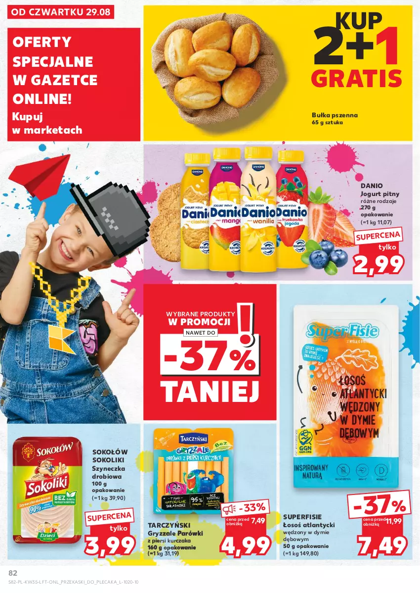 Gazetka promocyjna Kaufland - Gazetka tygodnia - ważna 29.08 do 04.09.2024 - strona 82 - produkty: Bułka, Danio, Gra, Gry, Jogurt, Jogurt pitny, Kask, Kurczak, Parówki, Parówki z piersi kurczaka, Plecak, Sok, Sokołów, Tarczyński