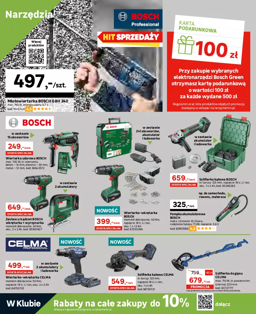 Gazetka promocyjna Leroy Merlin - Gazetka Leroy Merlin - ważna 12.07 do 01.08.2023 - strona 4 - produkty: Akumulator, Bosch, Celma, Gra, Materac, Młot, Młotowiertarka, Pompka, Rower, Szlifierka, Szlifierka kątowa, Tarka, Tera, Warka, Wiertarka, Wiertarka udarowa, Wkręt, Wkrętarka, Wyrzynarka, Zestaw wkrętaków