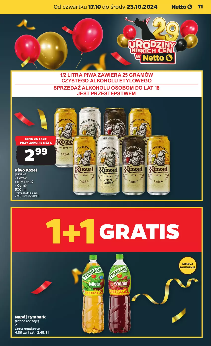 Gazetka promocyjna Netto - Artykuły spożywcze - ważna 17.10 do 23.10.2024 - strona 11 - produkty: Gra, Kozel, Napój, Piwa, Piwo, Tymbark