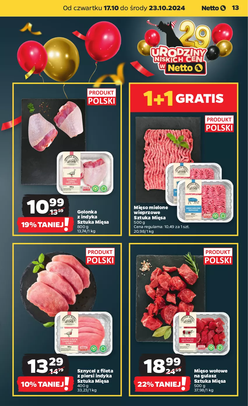 Gazetka promocyjna Netto - Artykuły spożywcze - ważna 17.10 do 23.10.2024 - strona 13 - produkty: Golonka z indyka, Gra, Mięso, Mięso mielone, Mięso wołowe