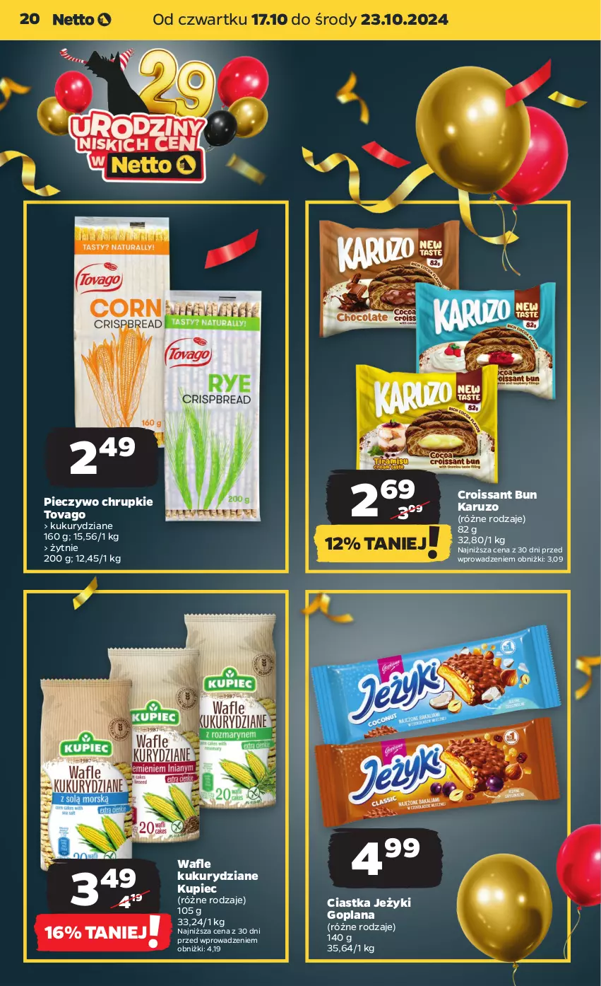 Gazetka promocyjna Netto - Artykuły spożywcze - ważna 17.10 do 23.10.2024 - strona 20 - produkty: Chrupki, Ciastka, Croissant, Goplana, Jeżyki, Kupiec, LANA, Piec, Pieczywo, Pieczywo chrupkie