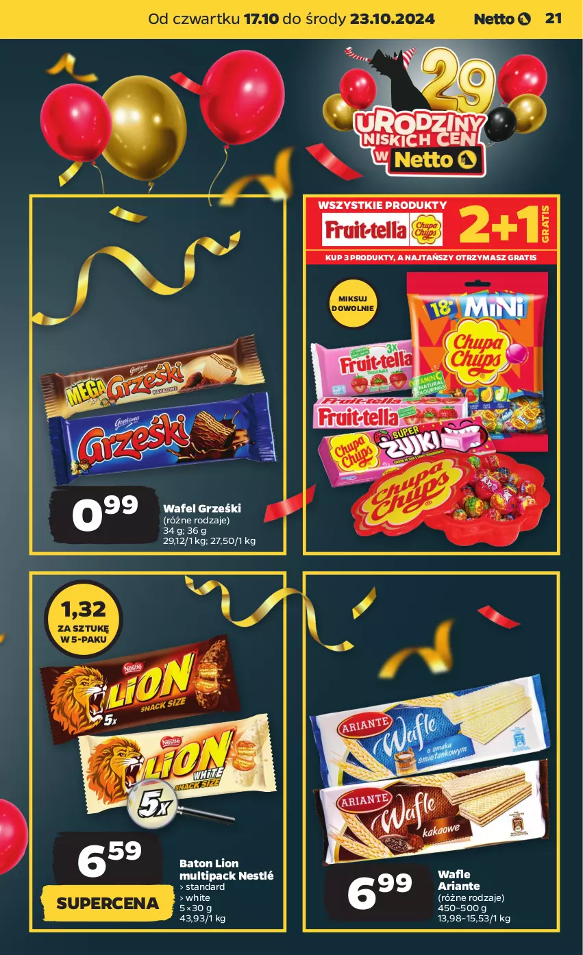 Gazetka promocyjna Netto - Artykuły spożywcze - ważna 17.10 do 23.10.2024 - strona 21 - produkty: Baton, Gra, Grześki, Lion, Nestlé