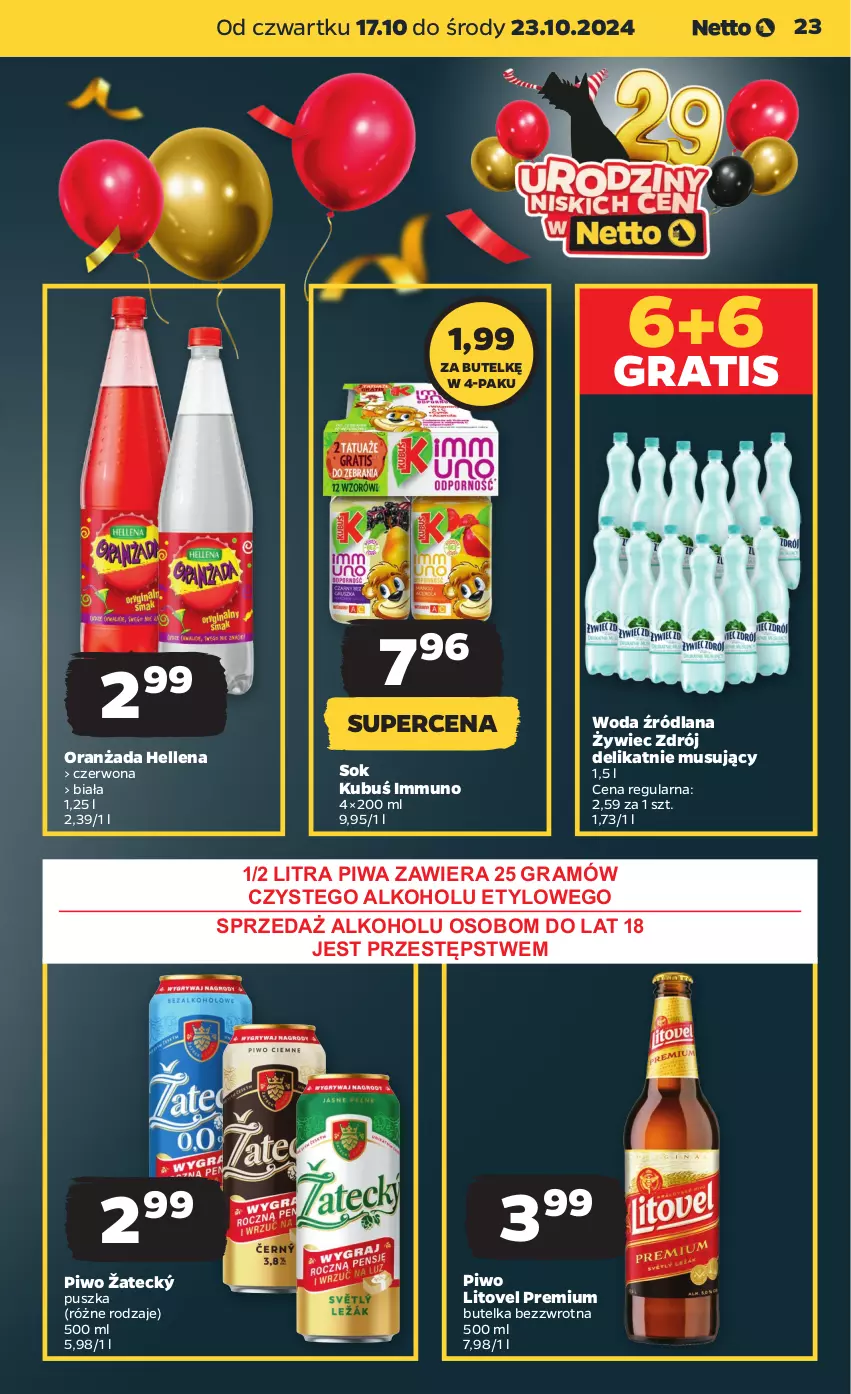 Gazetka promocyjna Netto - Artykuły spożywcze - ważna 17.10 do 23.10.2024 - strona 23 - produkty: Gra, Hellena, Kubuś, LANA, Mus, Oranżada, Piwa, Piwo, Sok, Woda