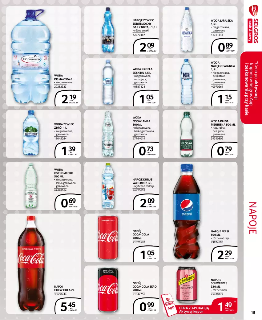 Gazetka promocyjna Selgros - Extra Oferta - ważna 01.04 do 30.04.2021 - strona 15 - produkty: Cisowianka, Coca-Cola, Kubuś, Kubuś Waterrr, LG, Mus, Nałęczowianka, Napój, Napoje, Pepsi, Prima, Primavera, Schweppes, Woda