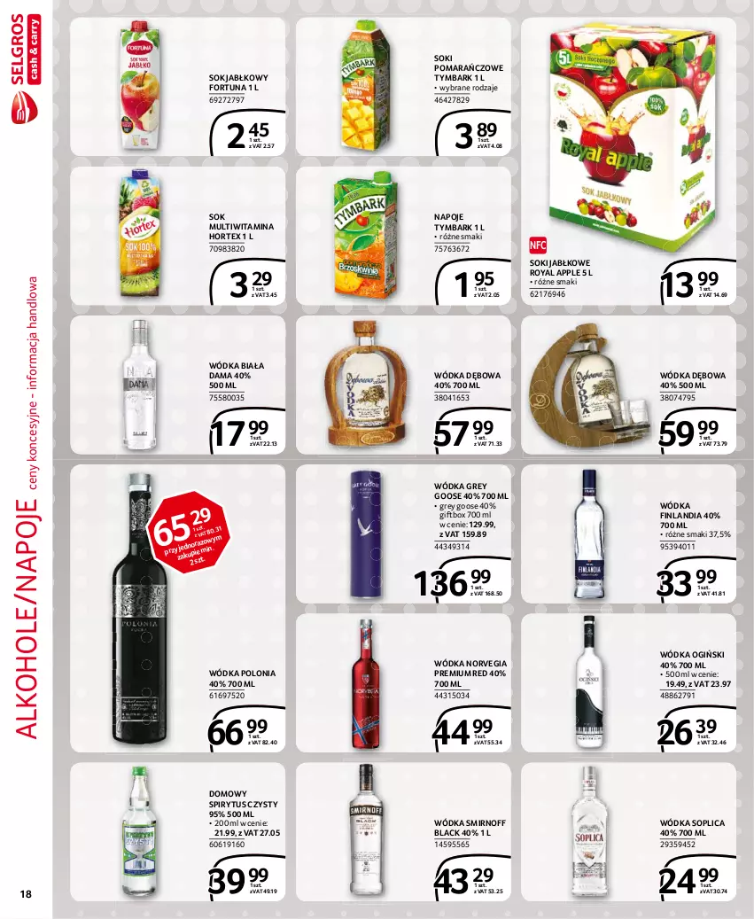 Gazetka promocyjna Selgros - Extra Oferta - ważna 01.04 do 30.04.2021 - strona 18 - produkty: Alkohole, Finlandia, Fortuna, Hortex, Lack, Napoje, Ogiński, Sok, Sok jabłkowy, Soplica, Tymbark, Wódka