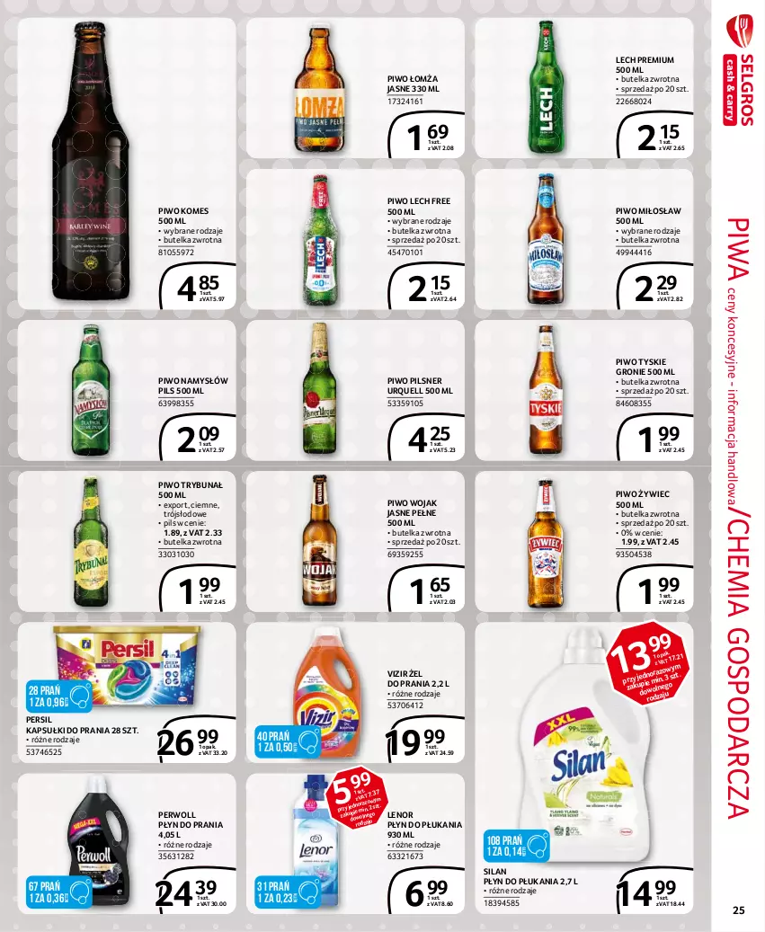 Gazetka promocyjna Selgros - Extra Oferta - ważna 01.04 do 30.04.2021 - strona 25 - produkty: Kapsułki do prania, Lech Premium, Lenor, Namysłów, Persil, Perwoll, Pilsner Urquell, Piwa, Piwo, Płyn do płukania, Płyn do prania, Por, Silan, Tyskie, Vizir