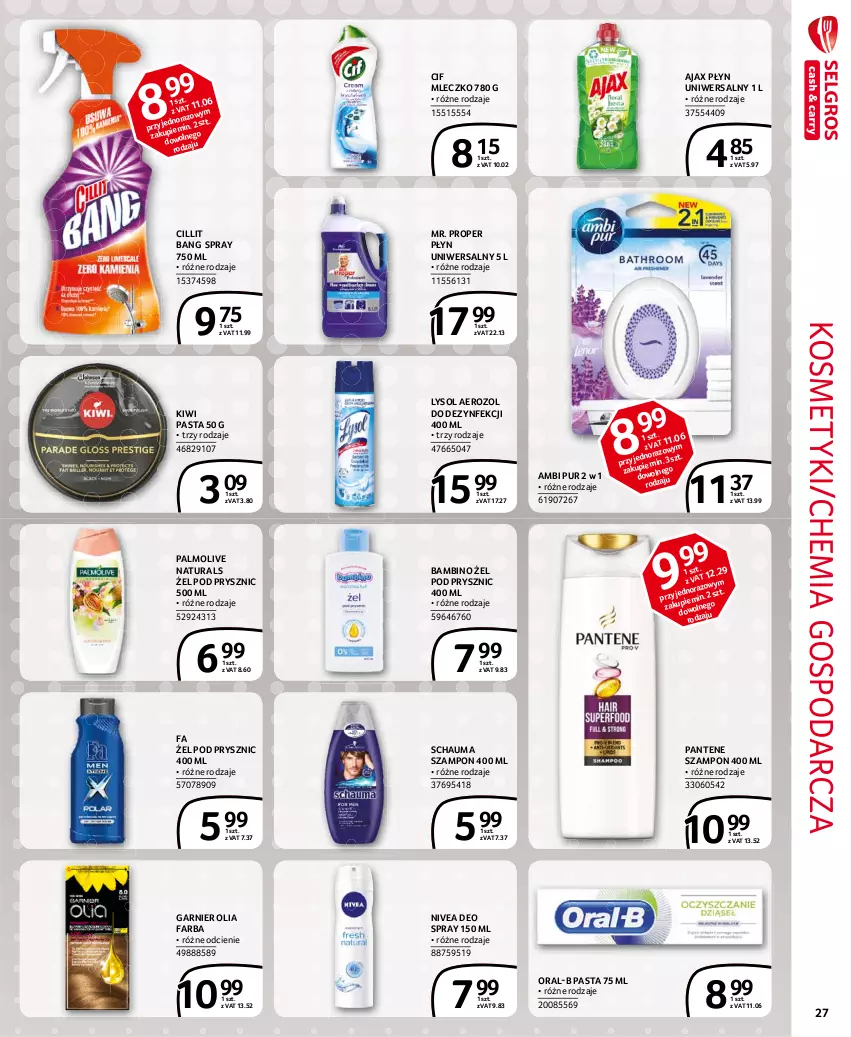 Gazetka promocyjna Selgros - Extra Oferta - ważna 01.04 do 30.04.2021 - strona 27 - produkty: Ajax, Ambi Pur, Cif, Cillit Bang, Fa, Garnier, Kiwi, Lysol, Mleczko, Mr. Proper, Nivea, Palmolive, Pantene, Pur, Schauma, Szampon