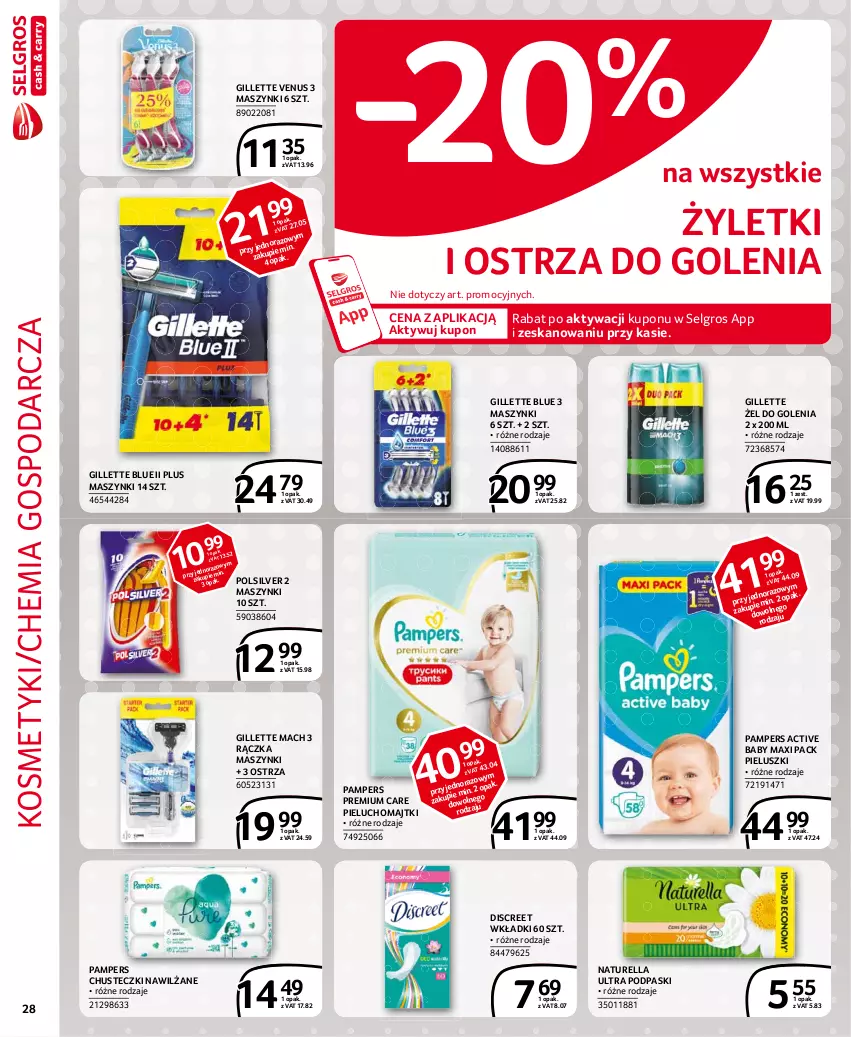 Gazetka promocyjna Selgros - Extra Oferta - ważna 01.04 do 30.04.2021 - strona 28 - produkty: Chusteczki, Discreet, Gillette, Gillette Venus, LG, Majtki, Naturell, Naturella, Pampers, Pieluchomajtki, Podpaski, Venus, Wkładki