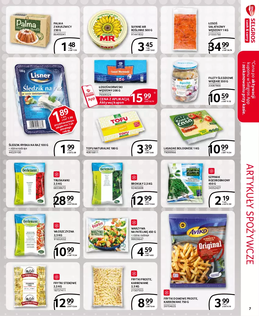 Gazetka promocyjna Selgros - Extra Oferta - ważna 01.04 do 30.04.2021 - strona 7 - produkty: Artykuły spożywcze, Brokuły, Frytki, Lasagne, Lasagne bolognese, LG, Palma, Rybka na raz, Sałat, Słynne, Słynne MR Roślinne, Stek, Szpinak, Tofu, Truskawki, Warzywa