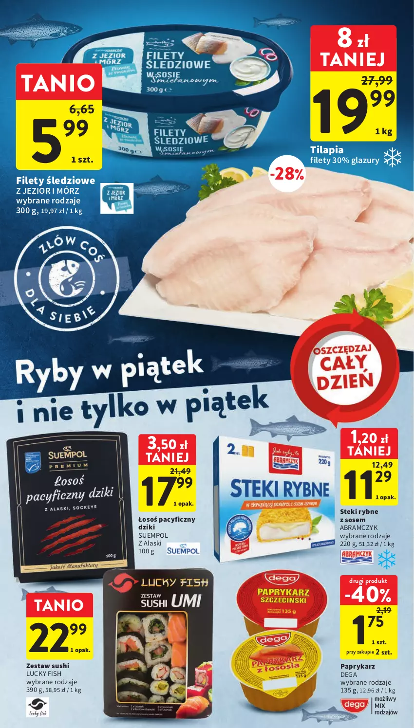 Gazetka promocyjna Intermarche - Gazetka Intermarche - ważna 20.04 do 26.04.2023 - strona 16 - produkty: Dega, Lazur, Papryka, Paprykarz, Sos, Stek, Suempol, Sushi, Tilapia