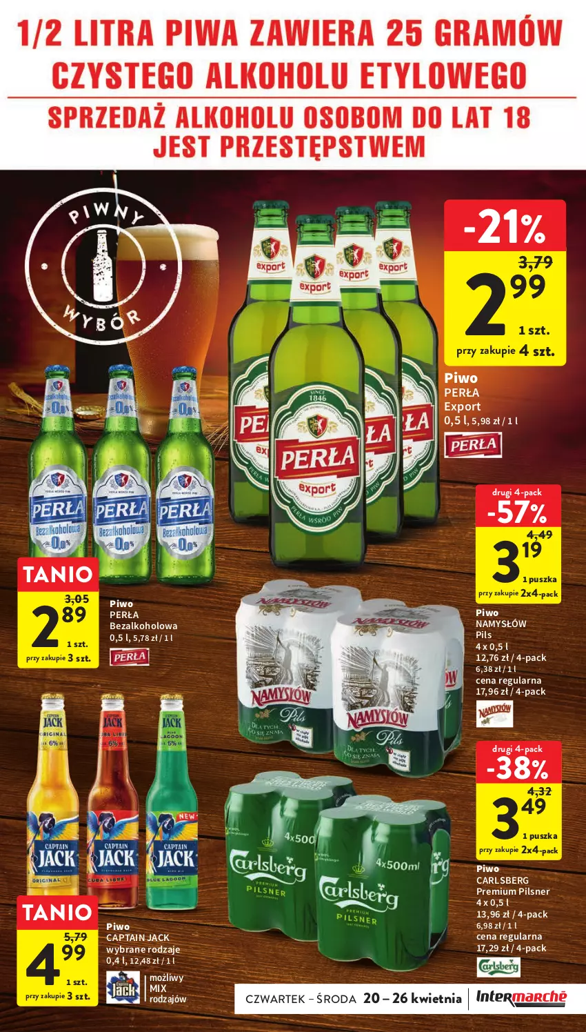 Gazetka promocyjna Intermarche - Gazetka Intermarche - ważna 20.04 do 26.04.2023 - strona 29 - produkty: Captain Jack, Carlsberg, Namysłów, Perła, Piwo, Por