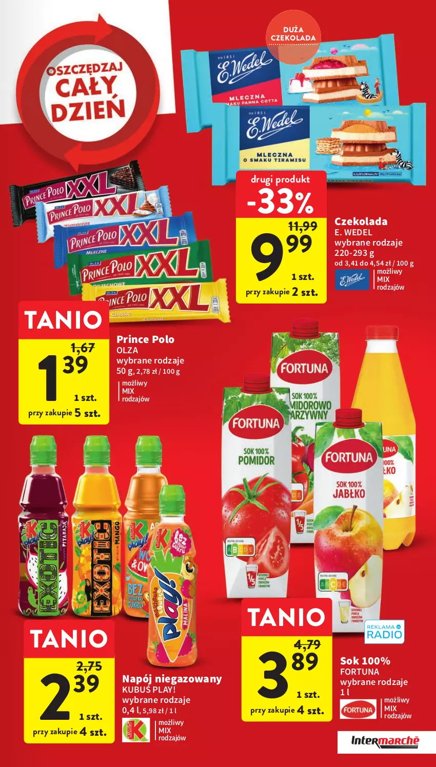 Gazetka promocyjna Intermarche - Gazetka Intermarche - ważna 20.04 do 26.04.2023 - strona 3 - produkty: Czekolada, E. Wedel, Fortuna, Kubuś, Napój, Napój niegazowany, Prince Polo, Sok