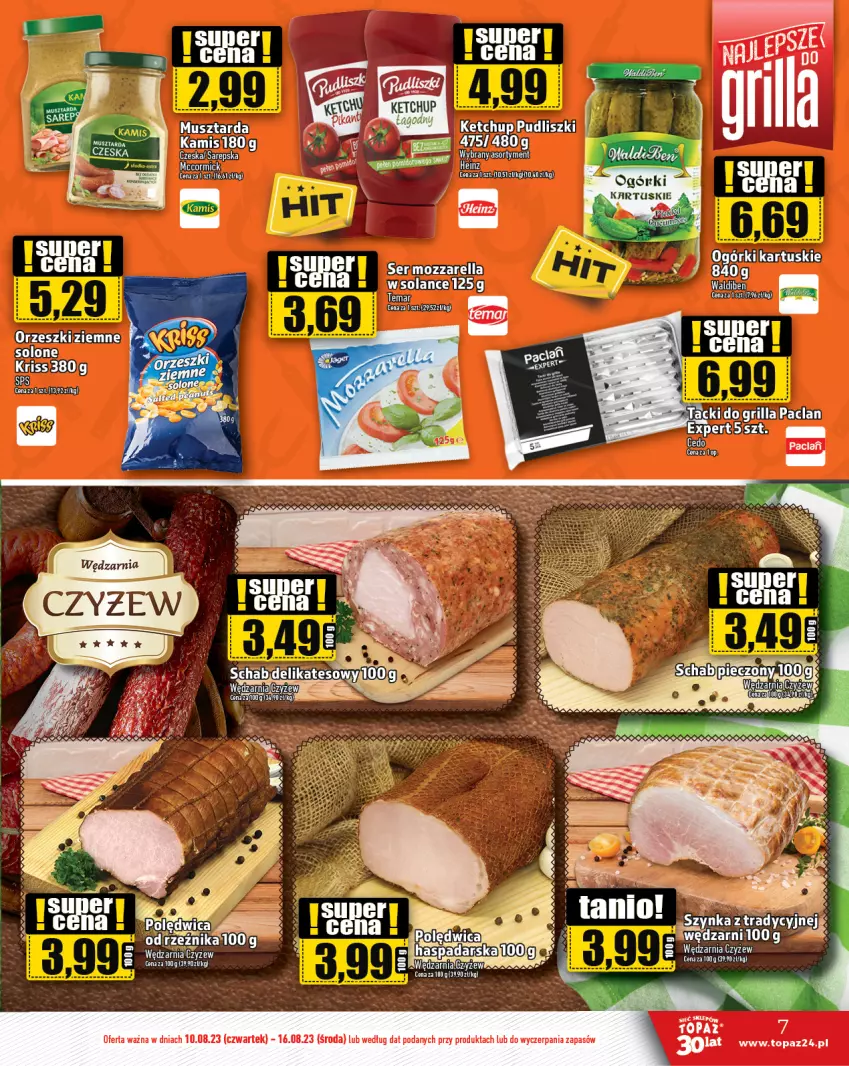 Gazetka promocyjna Topaz - Gazetka - ważna 10.08 do 16.08.2023 - strona 7 - produkty: Fa, Grill, Heinz, Kamis, Orzeszki, Ser, Solan, Top