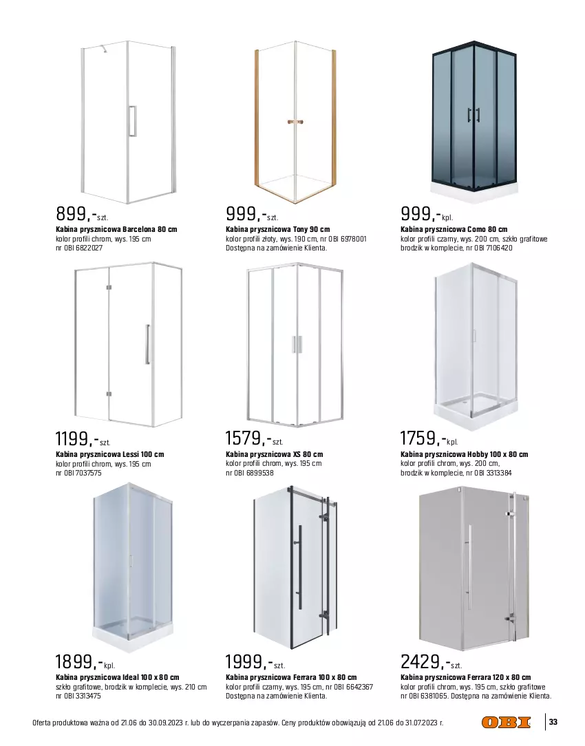 Gazetka promocyjna Obi - Gazetka OBI - ważna 01.07.2023 do 31.01.2024 - strona 33 - produkty: Brodzik, Drzwi, Gra, Gres, Hobby, Kabina prysznicowa, Lack, Szkło grafitowe, Tran