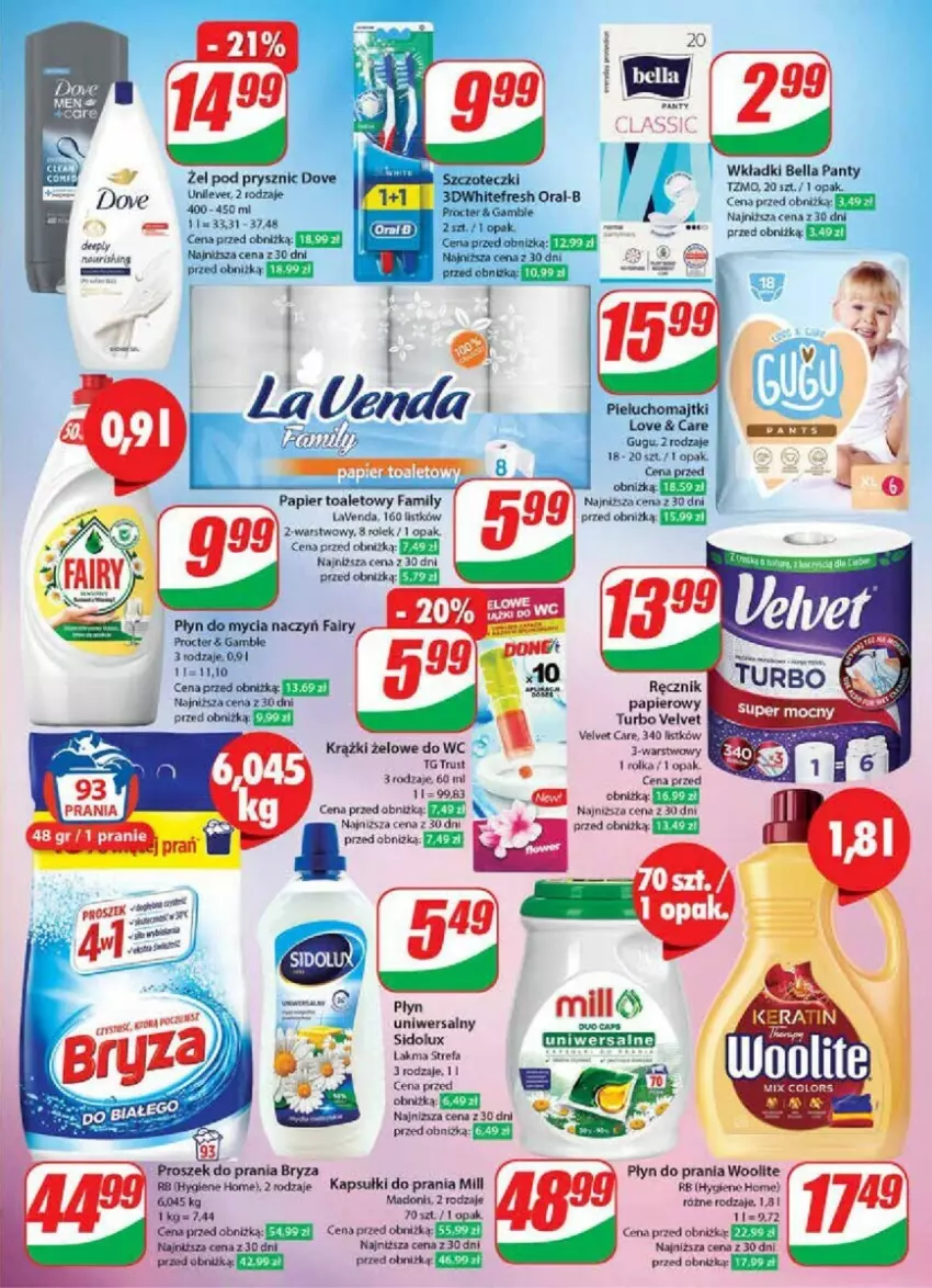 Gazetka promocyjna Dino - ważna 29.11 do 05.12.2023 - strona 20 - produkty: Bryza, Do mycia naczyń, Dove, Fa, Fairy, Kapsułki do prania, Papier, Papier toaletowy, Płyn do mycia, Płyn do mycia naczyń, Płyn do prania, Ręcznik, Rust, Sidolux, Velvet, Woolite