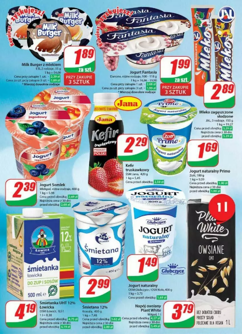 Gazetka promocyjna Dino - ważna 29.11 do 05.12.2023 - strona 8 - produkty: Burger, Danone, Fa, Fanta, Jogurt, Jogurt naturalny, Kefir, Mleko, Mleko zagęszczone, Napój, Zott