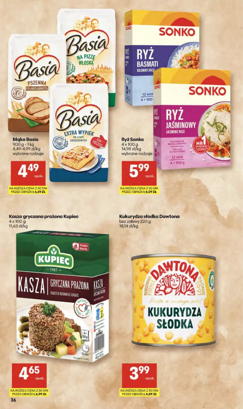 Gazetka promocyjna Delikatesy Centrum - Franczyza DC19 Czwartek - ważna 07.05 do 13.05.2026 - strona 36 - produkty: Basia, Dawtona, Gry, Kasza, Kasza gryczana, Kukurydza, Kupiec, Mąka, Piec, Ryż, Sonko